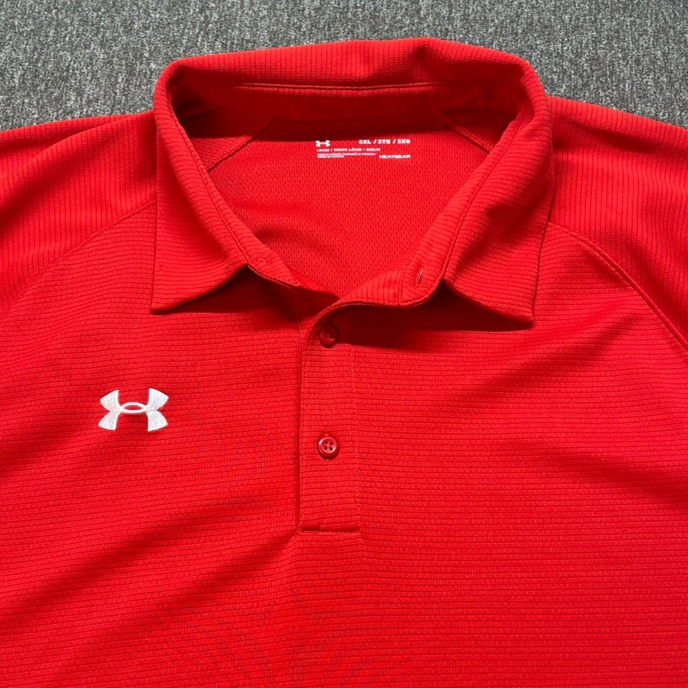 Under Armour Heatgear Red Polo Shirt Men's‎ 3XL Loose Fit Short Sleeve Golf